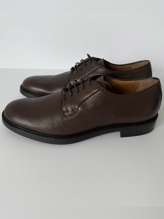 Barneys New York Dark Brown Pebbled Leather Derby Shoes main image 14